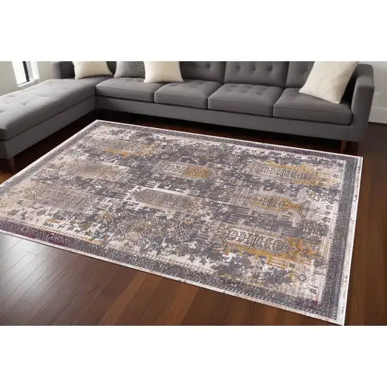 Gray and Ivory Oriental Power Loom Area Rug Photo 1