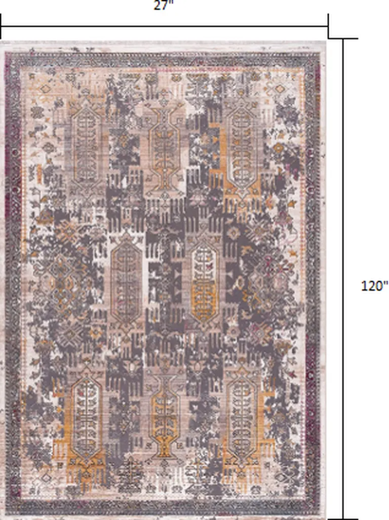 Gray Faded Tribal Motifs Runner Rug Photo 1