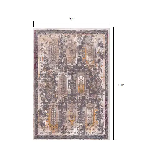 Gray Faded Tribal Motifs Runner Rug Photo 2