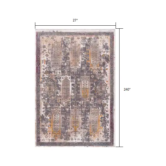 Gray Faded Tribal Motifs Runner Rug Photo 2