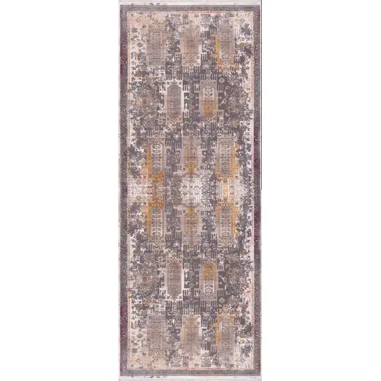 Gray Faded Tribal Motifs Runner Rug Photo 6