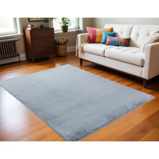 Gray Faux Fur Shag Non Skid Area Rug Photo 2