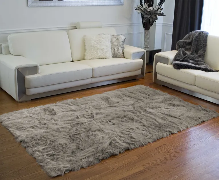 Gray Faux Sheepskin Area Rug Photo 3