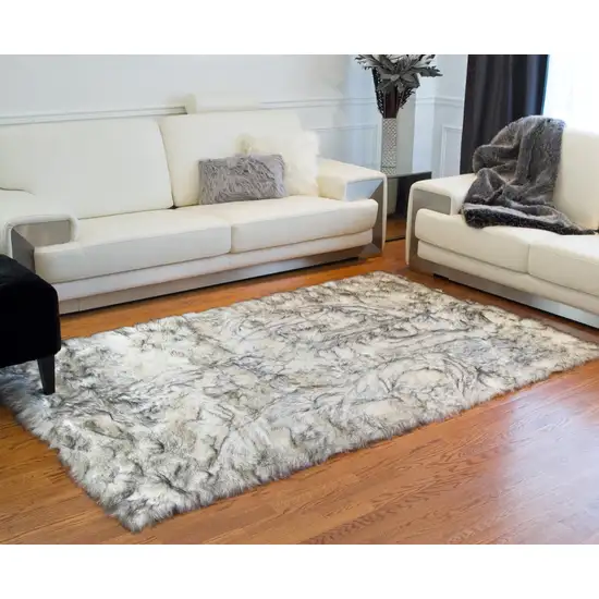 Gray Faux Sheepskin Printed Area Rug Photo 4