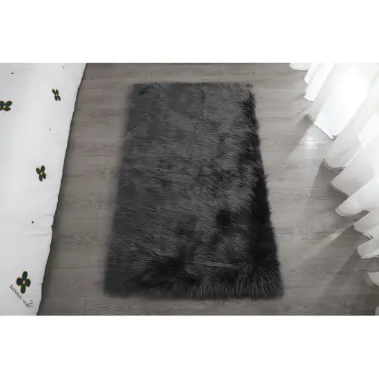 Gray Faux Sheepskin Washable Area Rug Photo 3