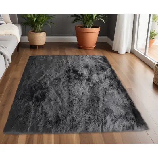 Gray Faux Sheepskin Washable Area Rug Photo 2