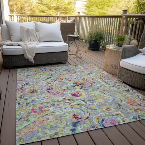 Gray Fern Green And Artichoke Green Paisley Washable Indoor Outdoor Area Rug Photo 9