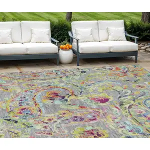 Photo of Gray Fern Green And Artichoke Green Paisley Washable Indoor Outdoor Area Rug