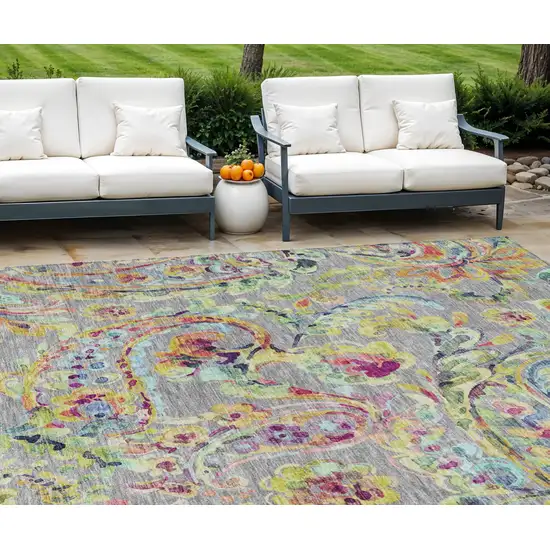 Gray Fern Green And Artichoke Green Paisley Washable Indoor Outdoor Area Rug Photo 1