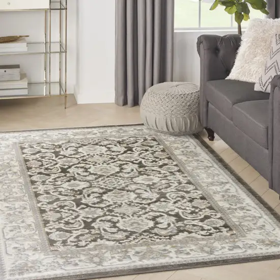 Gray Floral Distressed Area Rug Photo 9