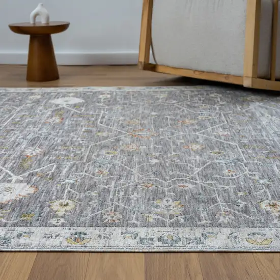 Gray Floral Distressed Runner Rug Photo 9