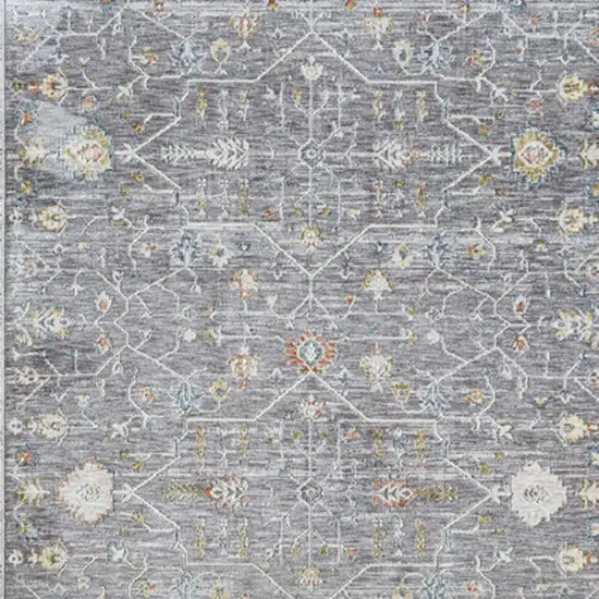 Gray Floral Distressed Runner Rug Photo 7