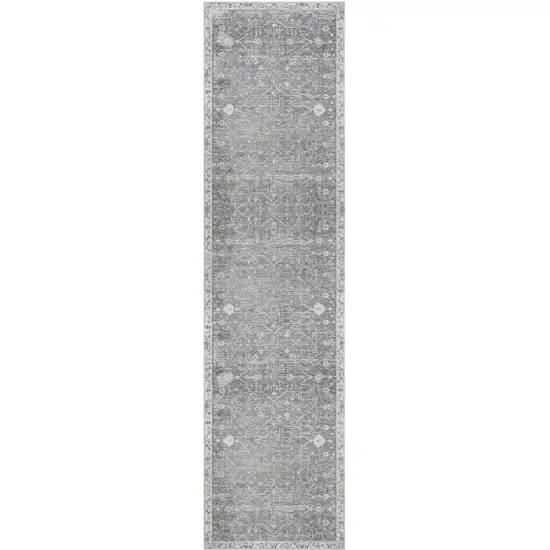 Gray Floral Distressed Runner Rug Photo 2