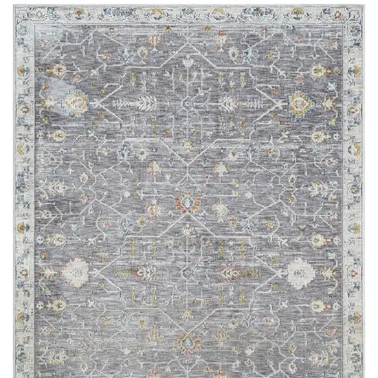 Gray Floral Distressed Runner Rug Photo 8