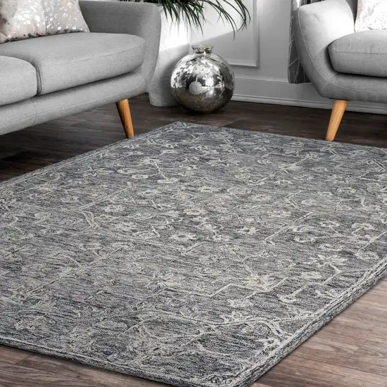 Gray Floral Finesse Area Rug Photo 9