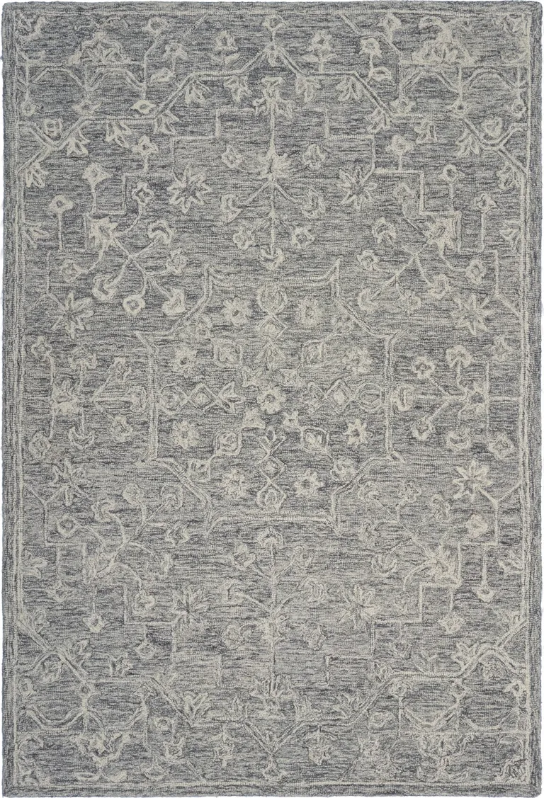 Gray Floral Finesse Area Rug Photo 1