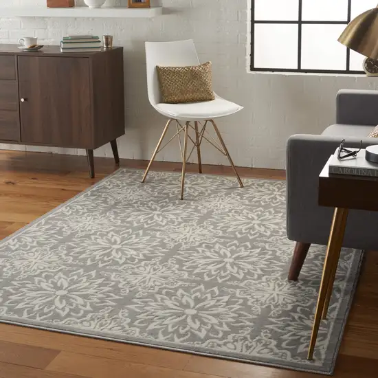 Gray Floral Power Loom Area Rug Photo 8