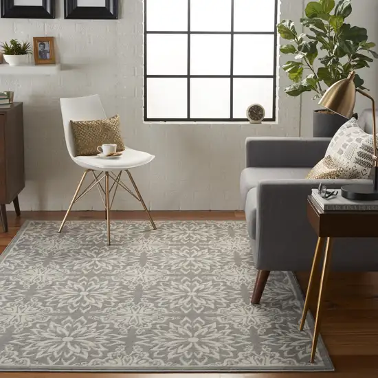 Gray Floral Power Loom Area Rug Photo 7