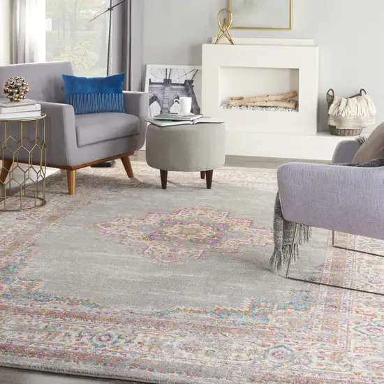 Gray Floral Power Loom Area Rug Photo 8