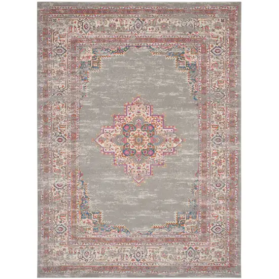 Gray Floral Power Loom Area Rug Photo 1