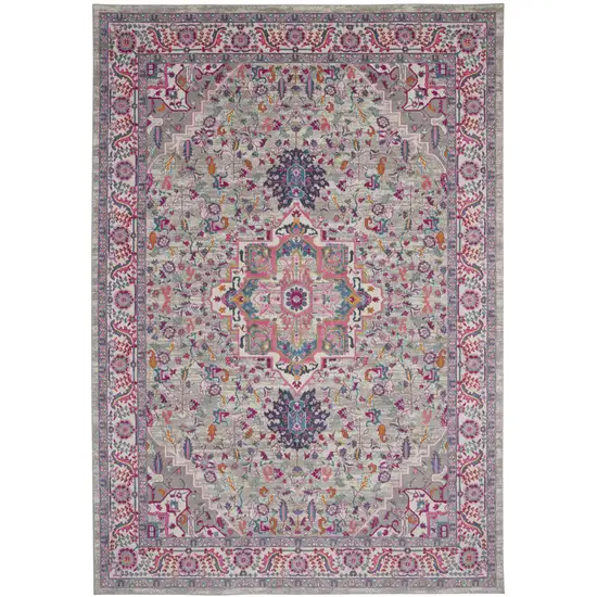 Gray Floral Power Loom Area Rug Photo 1