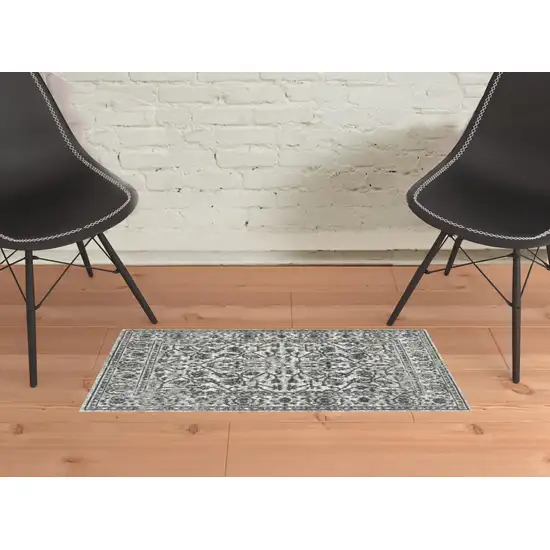 Gray Floral Power Loom Area Rug Photo 2