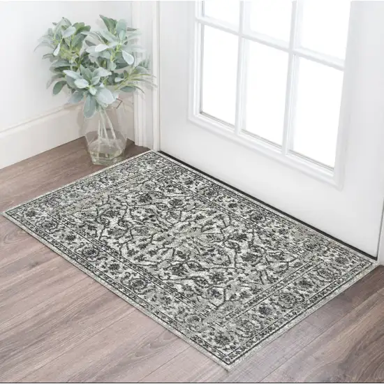 Gray Floral Power Loom Area Rug Photo 1