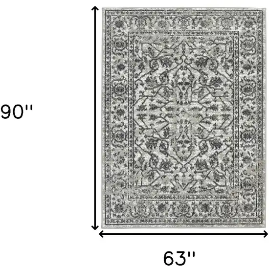 5' X 7' Gray Floral Power Loom Area Rug Photo 3