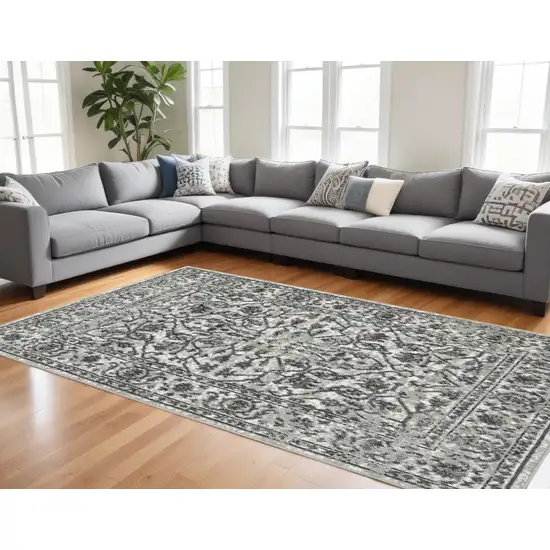 Gray Floral Power Loom Area Rug Photo 1