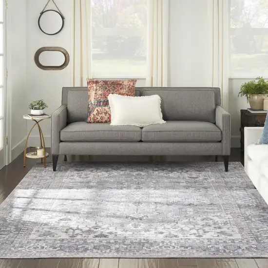 Gray Floral Power Loom Distressed Area Rug Photo 8