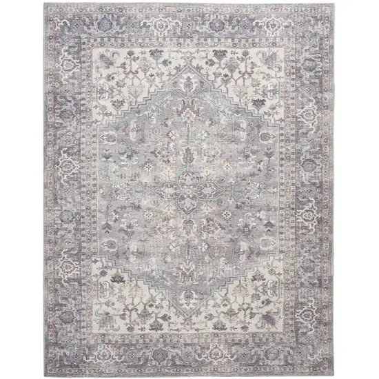 Gray Floral Power Loom Distressed Area Rug Photo 1