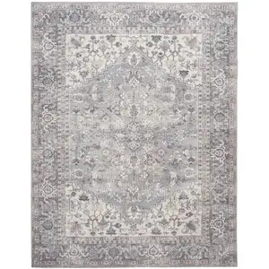 Photo of Gray Floral Power Loom Distressed Area Rug