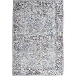 Photo of Gray Floral Power Loom Distressed Area Rug