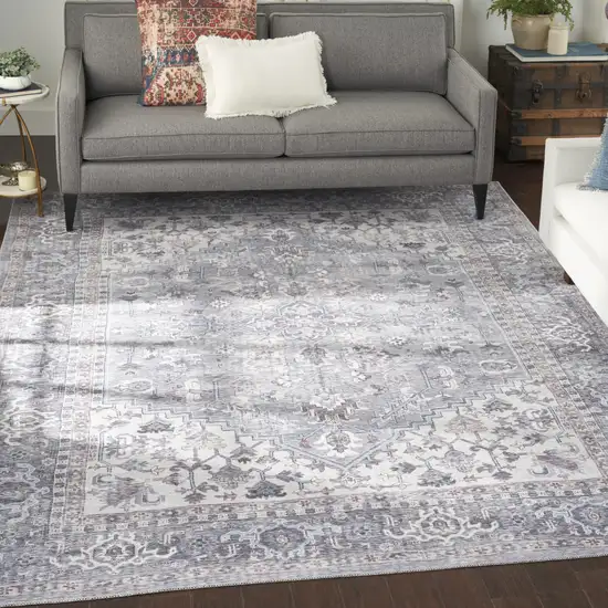 Gray Floral Power Loom Distressed Area Rug Photo 7