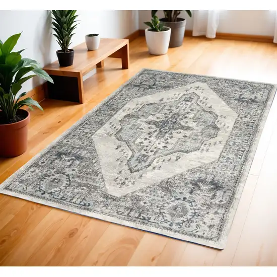 Gray Floral Power Loom Distressed Area Rug Photo 1