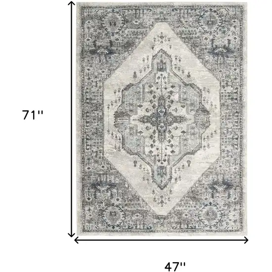 Gray Floral Power Loom Distressed Area Rug Photo 3