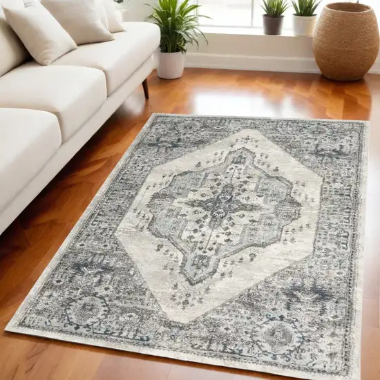 Gray Floral Power Loom Distressed Area Rug Photo 1