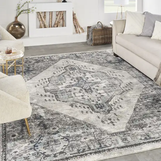 Gray Floral Power Loom Distressed Area Rug Photo 9