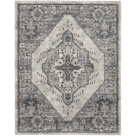 Gray Floral Power Loom Distressed Area Rug Photo 2