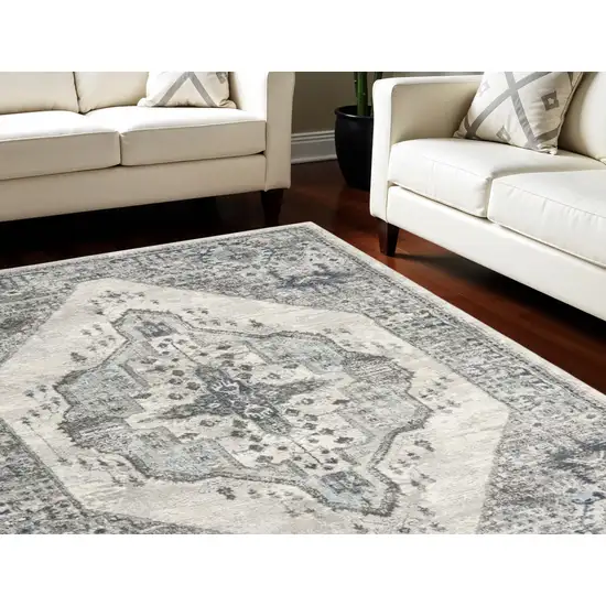 Gray Floral Power Loom Distressed Area Rug Photo 1