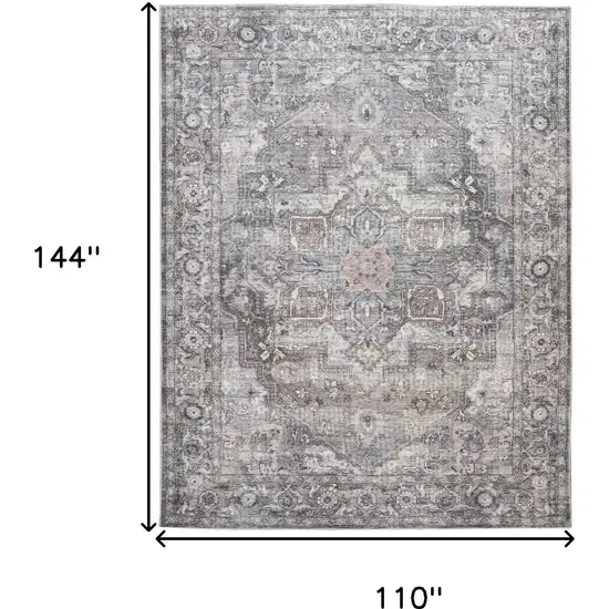 Gray Floral Power Loom Distressed Washable Area Rug Photo 1