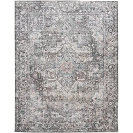 Gray Floral Power Loom Distressed Washable Area Rug Photo 2