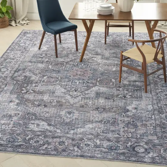 Gray Floral Power Loom Distressed Washable Area Rug Photo 1