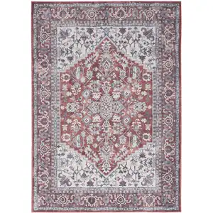 Photo of Gray Floral Power Loom Distressed Washable Area Rug