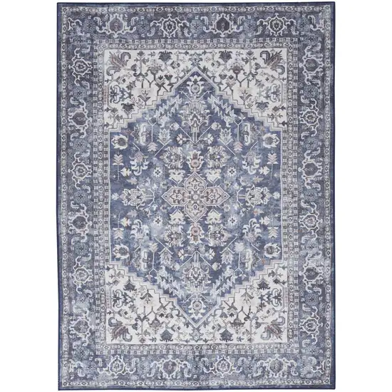 Gray Floral Power Loom Distressed Washable Area Rug Photo 1