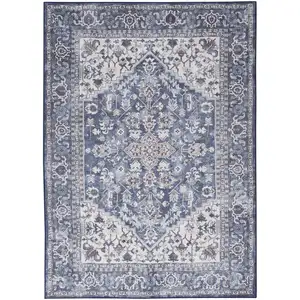 Photo of Gray Floral Power Loom Distressed Washable Area Rug