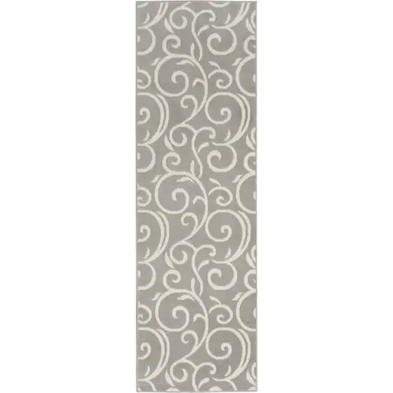 Gray Floral Power Loom Runner Rug Photo 2