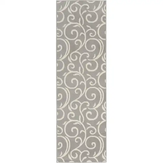 Gray Floral Power Loom Runner Rug Photo 5