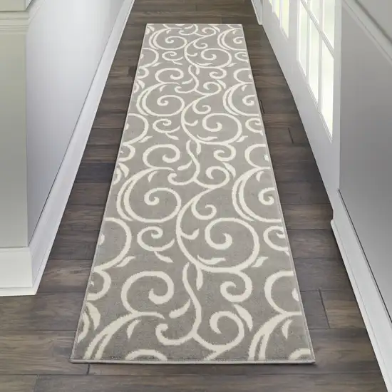 Gray Floral Power Loom Runner Rug Photo 6