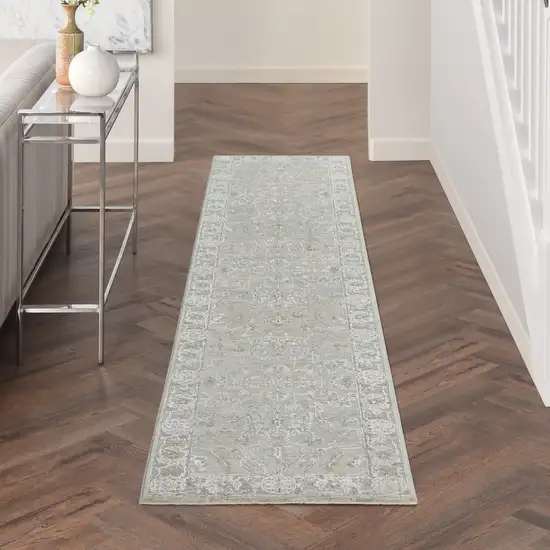 Gray Floral Power Loom Runner Rug Photo 7